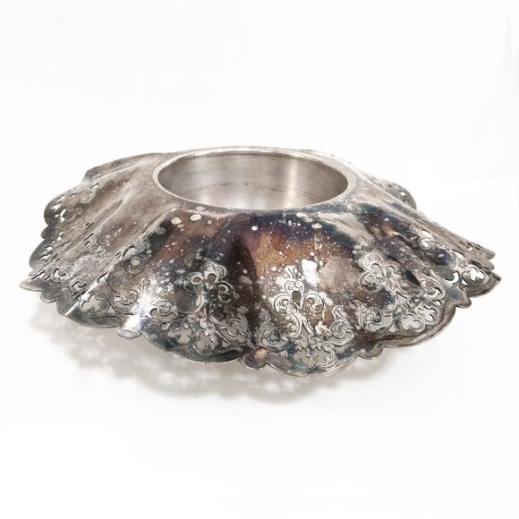 Oxford Plate Silver Over Copper Wine Champagne Holder 1900s Ornate Skirted Dish - Picture 3 of 9